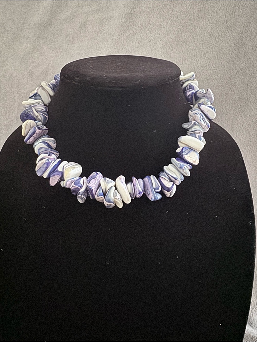 Lavender and White Shell Chip Necklace with Hook Closure